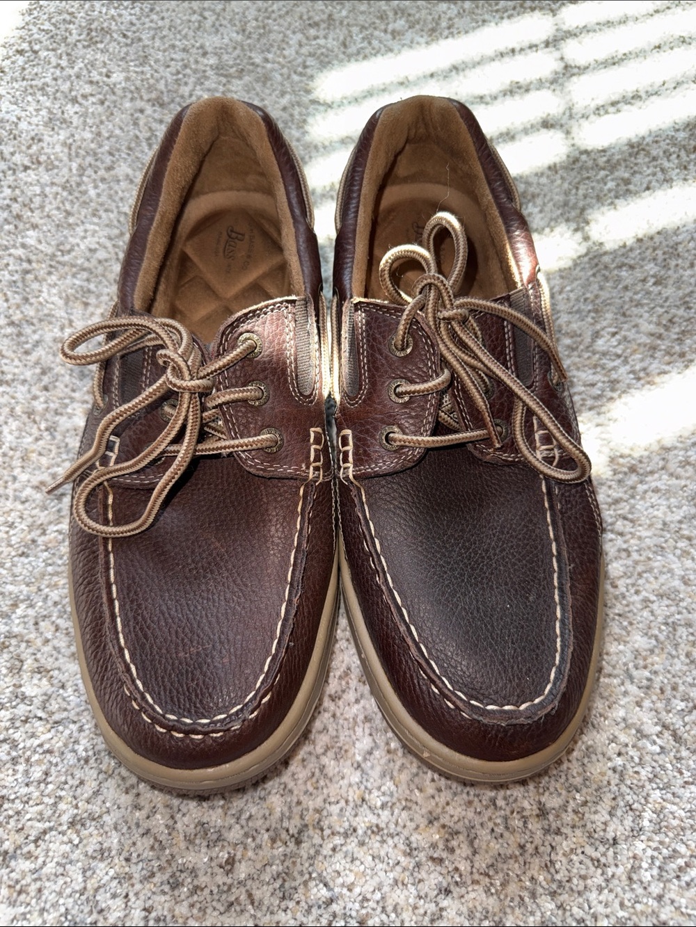 G.H. Bass Men's Brown Leather Boat Shoes Tan Laces Size 11